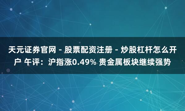 天元证券官网 - 股票配资注册 - 炒股杠杆怎么开户 午评：沪指涨0.49% 贵金属板块继续强势