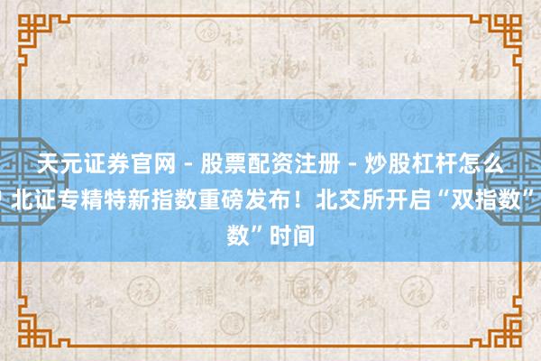 天元证券官网 - 股票配资注册 - 炒股杠杆怎么开户 北证专精特新指数重磅发布！北交所开启“双指数”时间