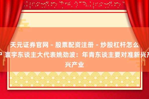 天元证券官网 - 股票配资注册 - 炒股杠杆怎么开户 寰宇东谈主大代表姚劲波：年青东谈主要对准新兴产业