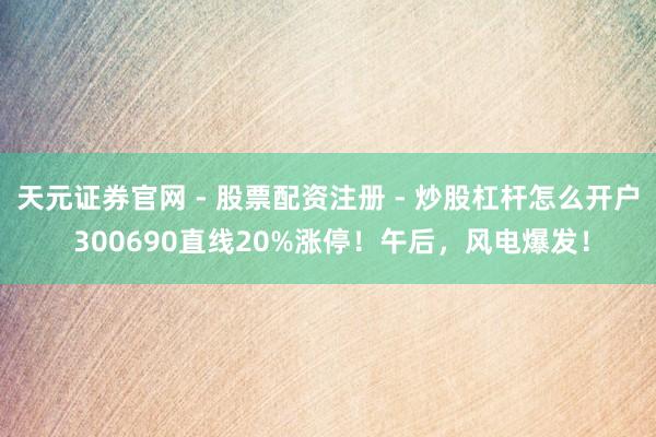 天元证券官网 - 股票配资注册 - 炒股杠杆怎么开户 300690直线20%涨停！午后，风电爆发！